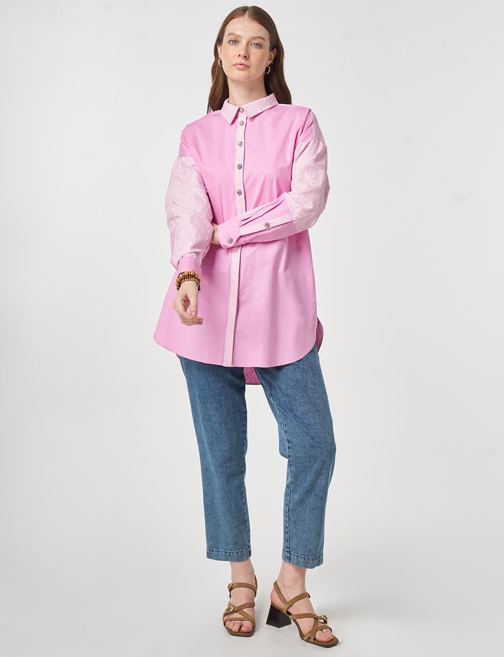 Fabric-Trimmed Cotton Tunic Candy Pink
