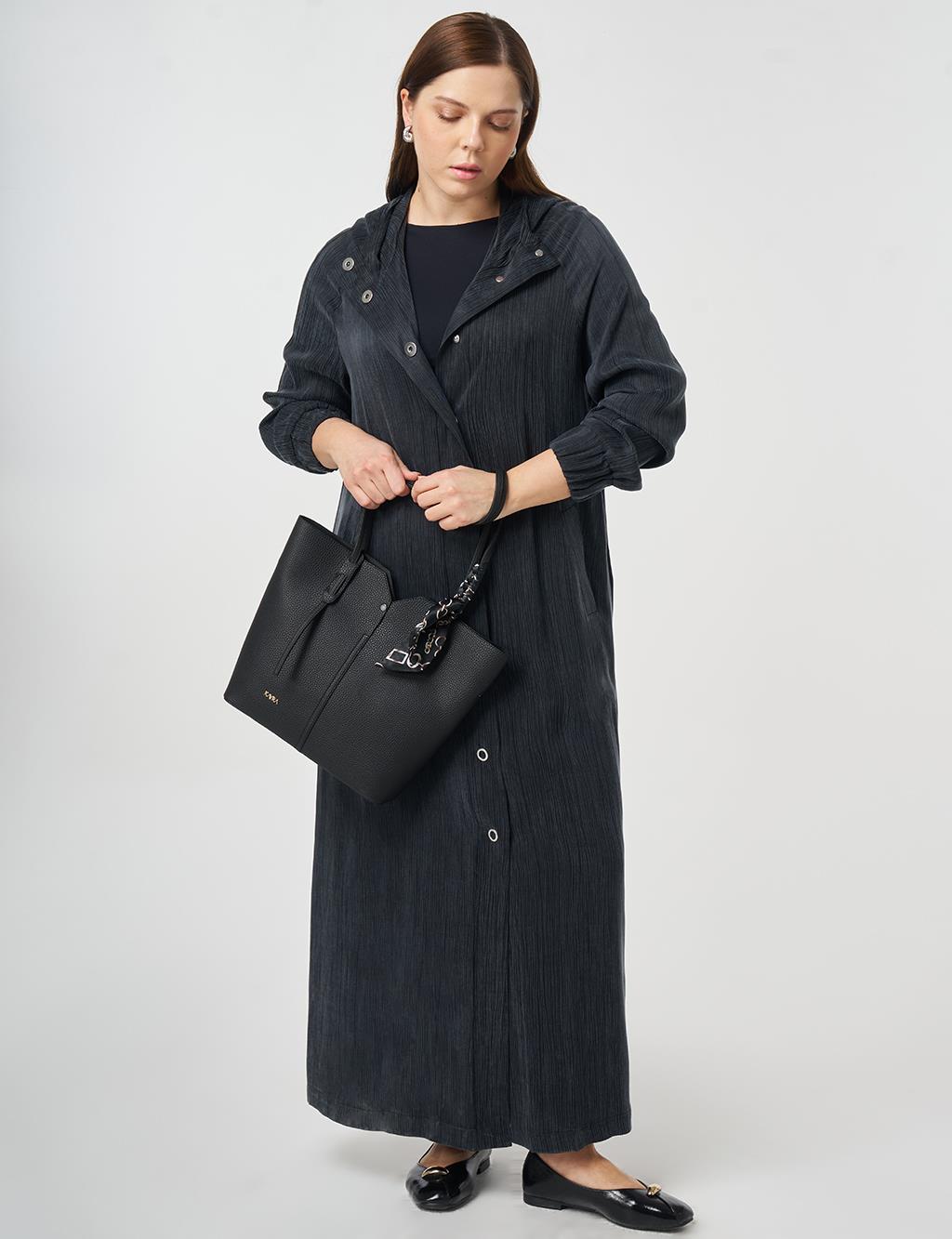 Hooded Lyocell Viscose Overcoat Black
