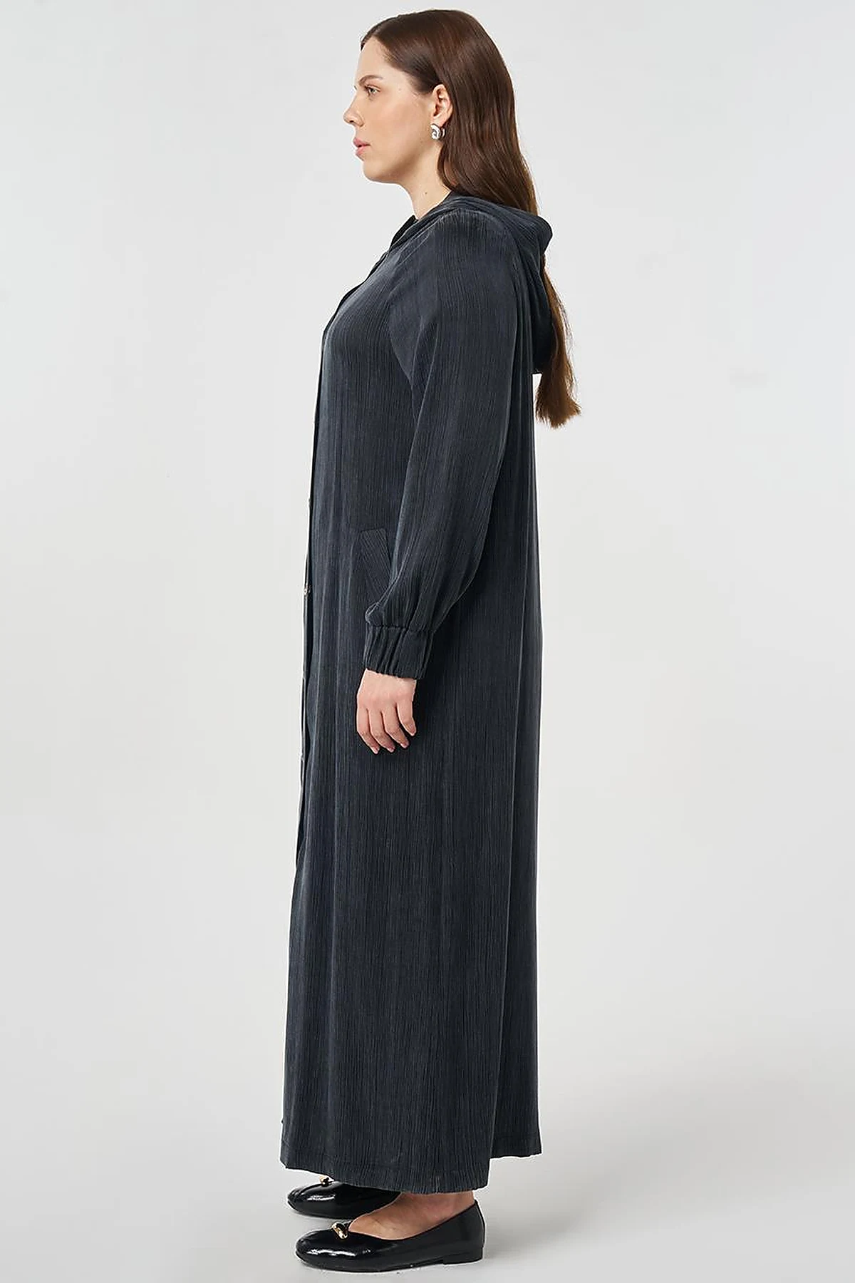 Hooded Lyocell Viscose Overcoat Black