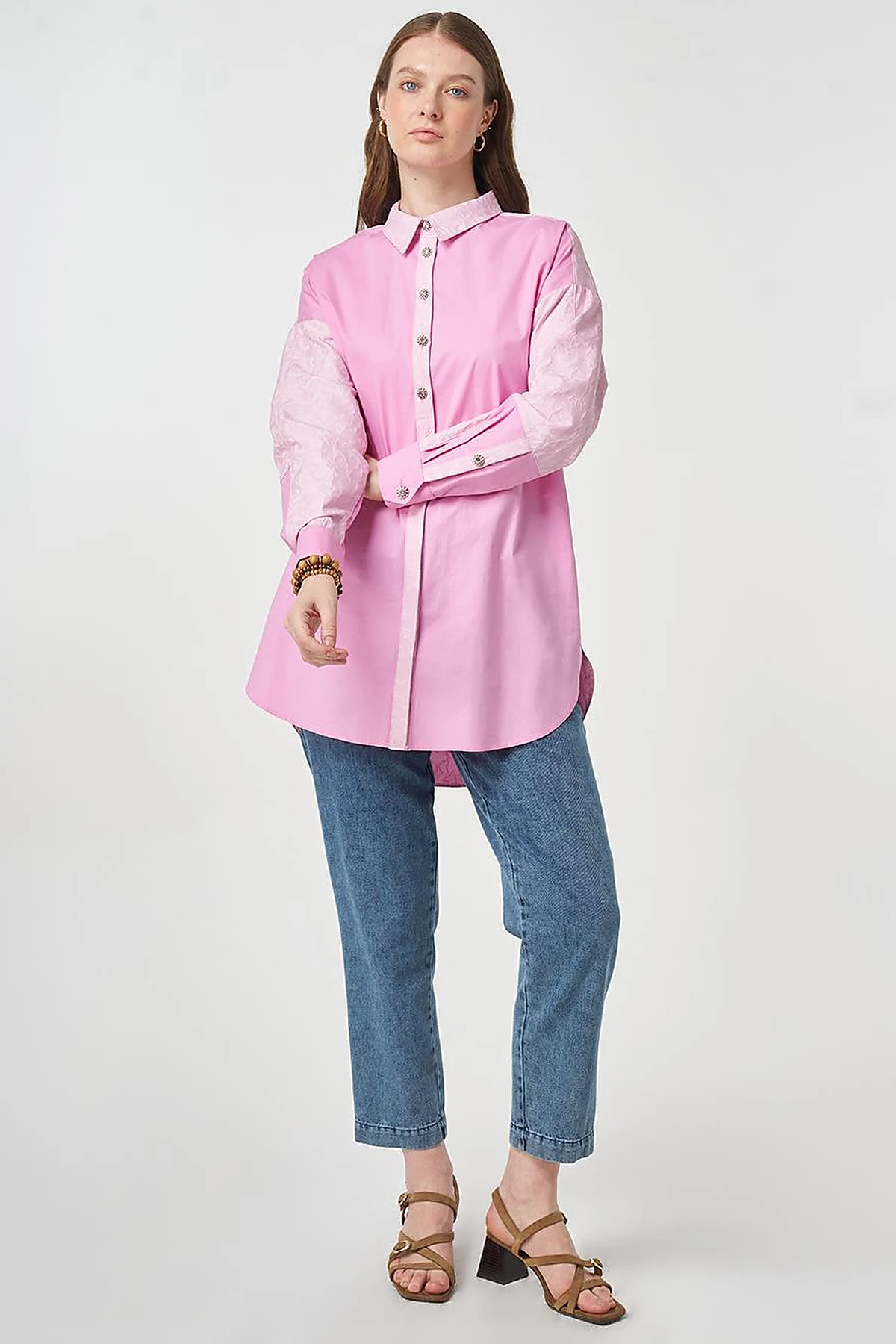 Fabric-Trimmed Cotton Tunic Candy Pink
