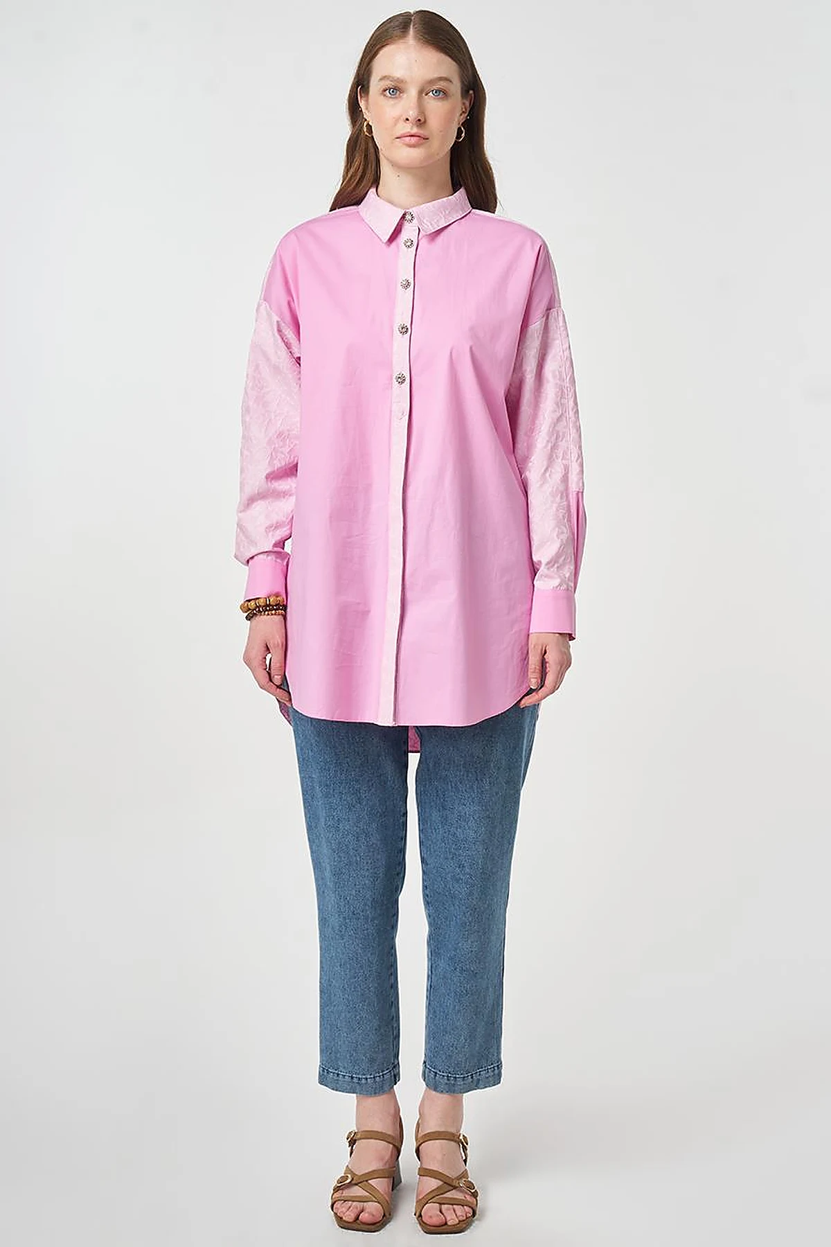 Fabric-Trimmed Cotton Tunic Candy Pink