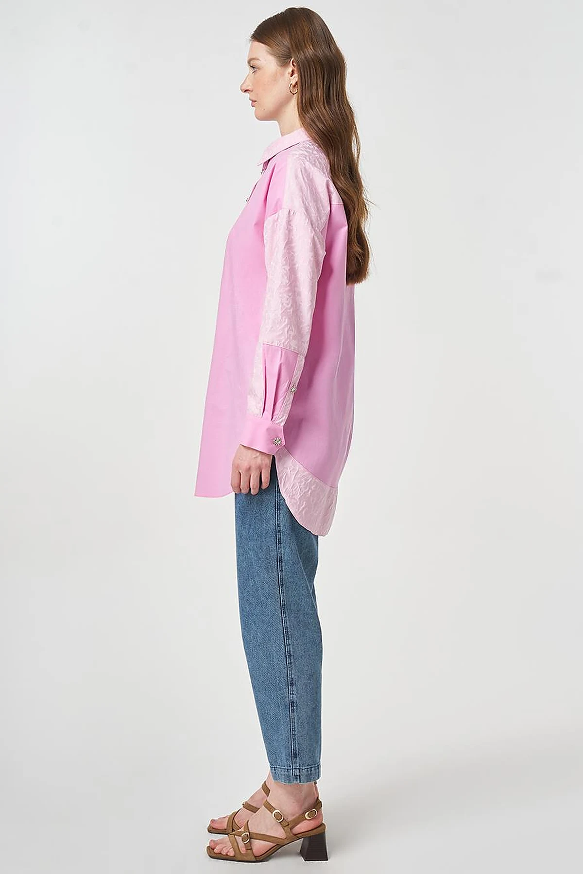 Fabric-Trimmed Cotton Tunic Candy Pink