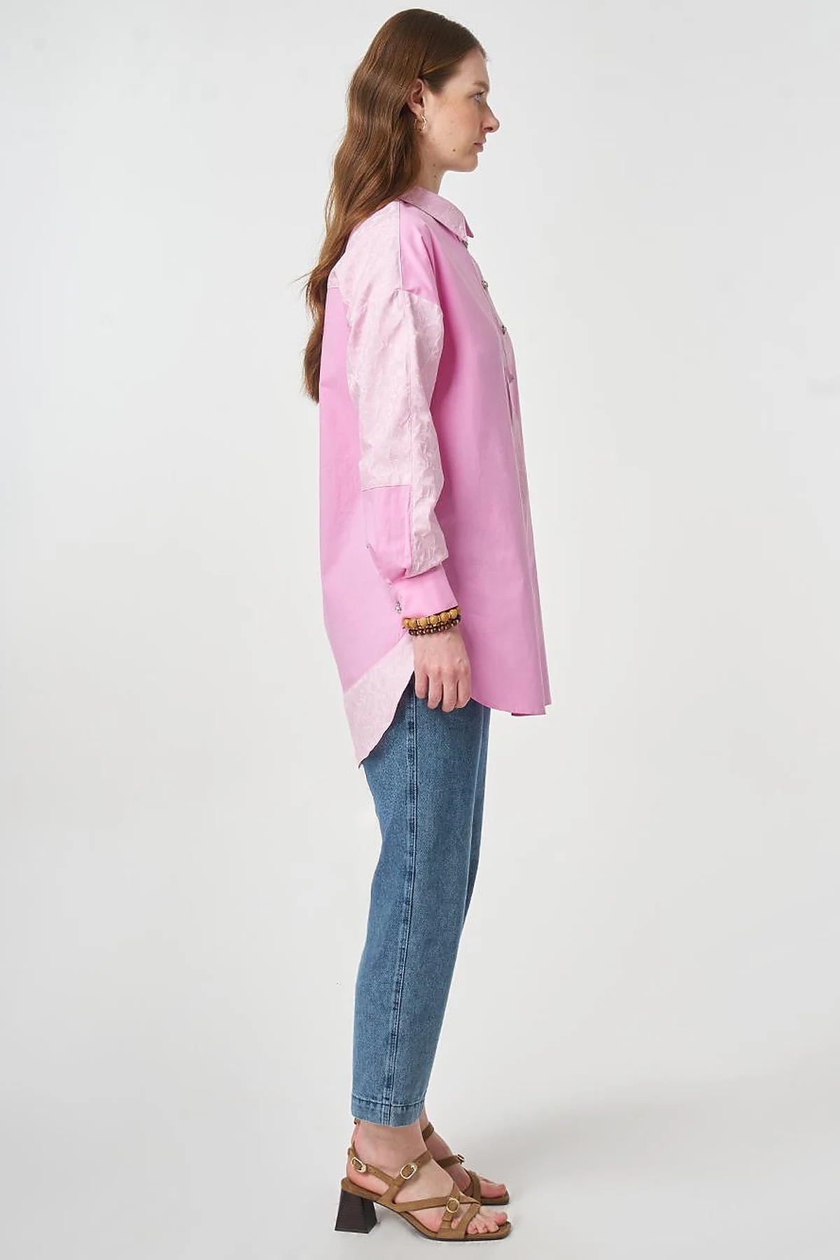 Fabric-Trimmed Cotton Tunic Candy Pink