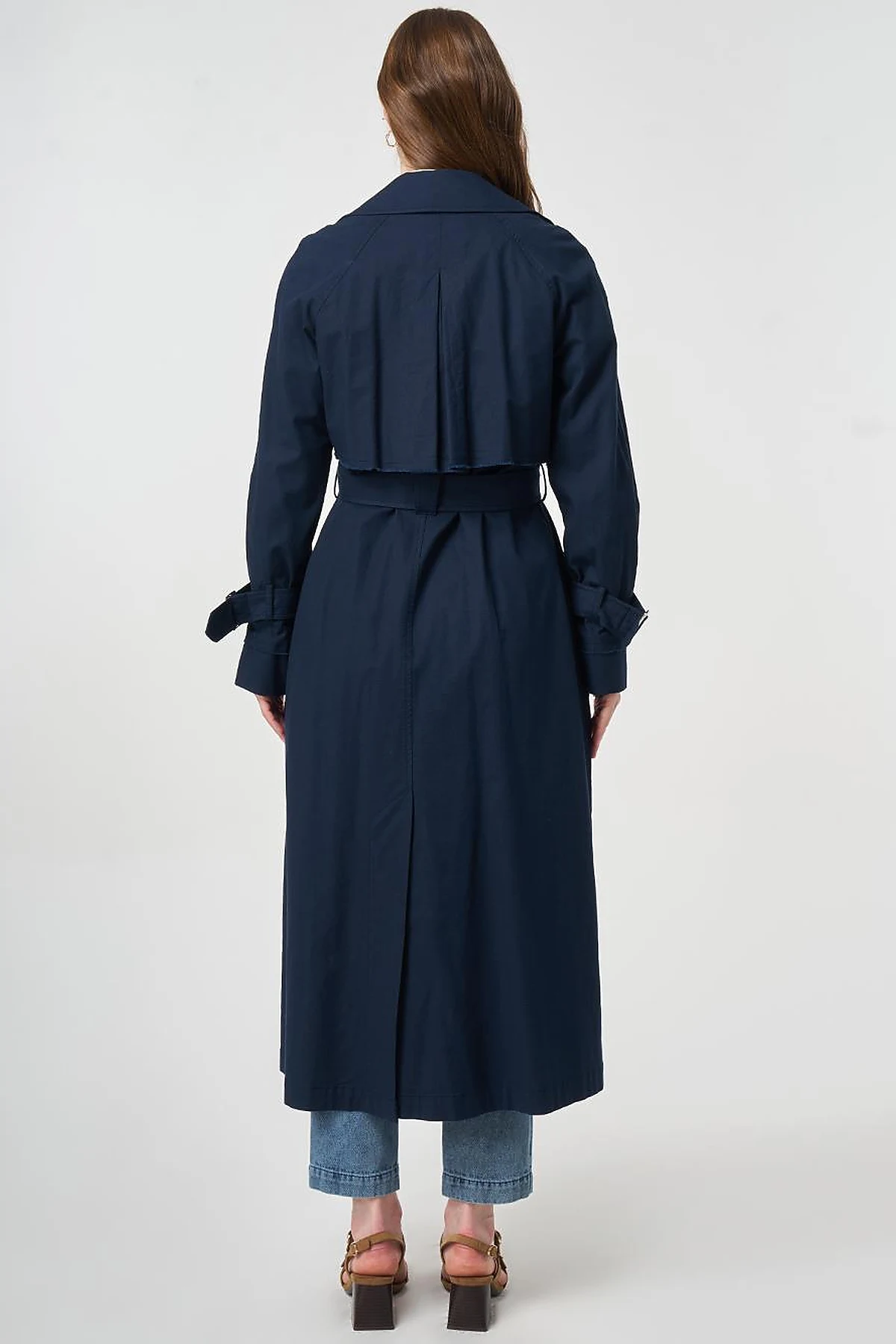 Belted and Epaulette Detailed Trench Coat Dark Navy