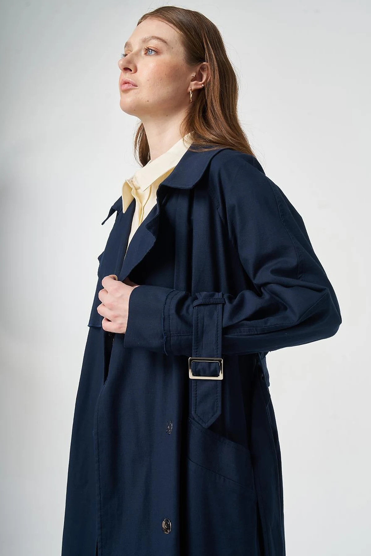 Belted and Epaulette Detailed Trench Coat Dark Navy