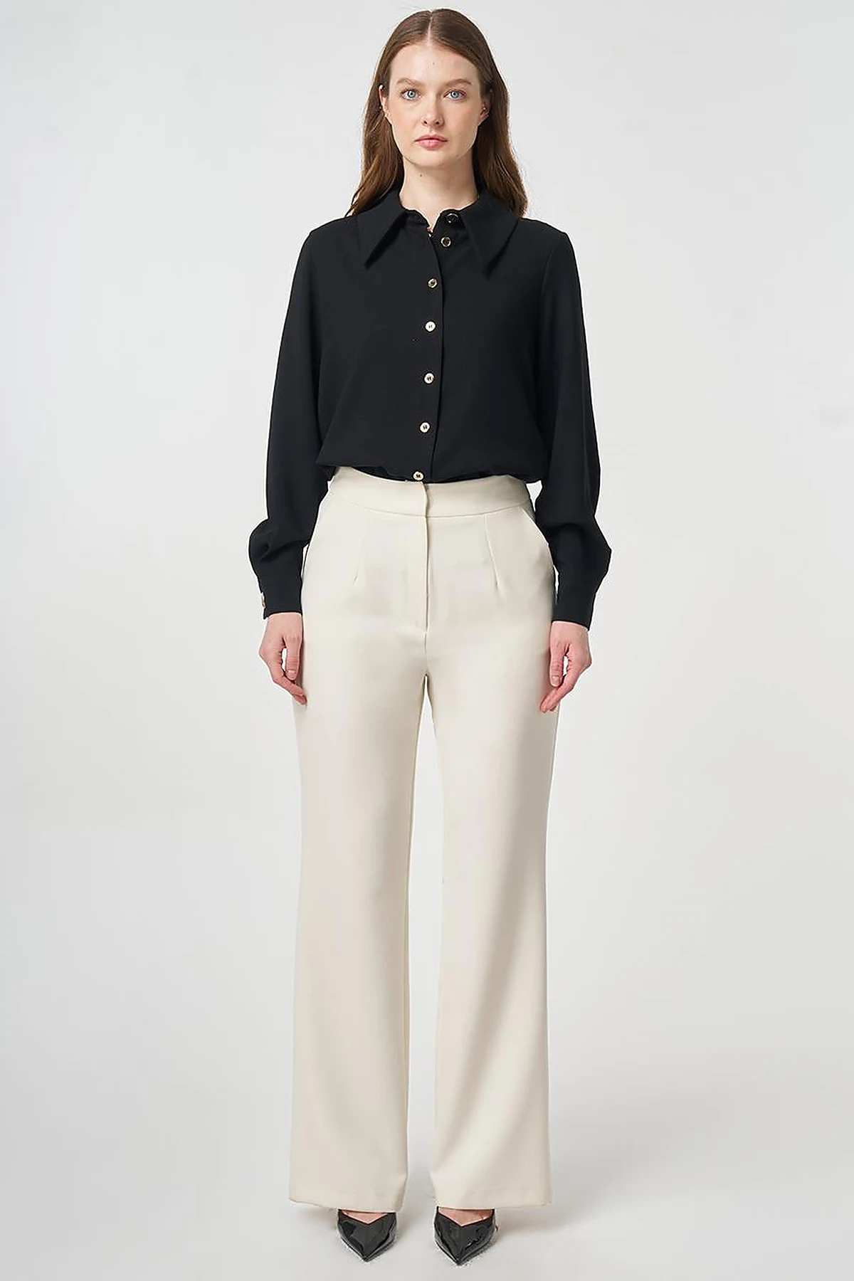 Pleat-Detail Fabric Pants Ecru