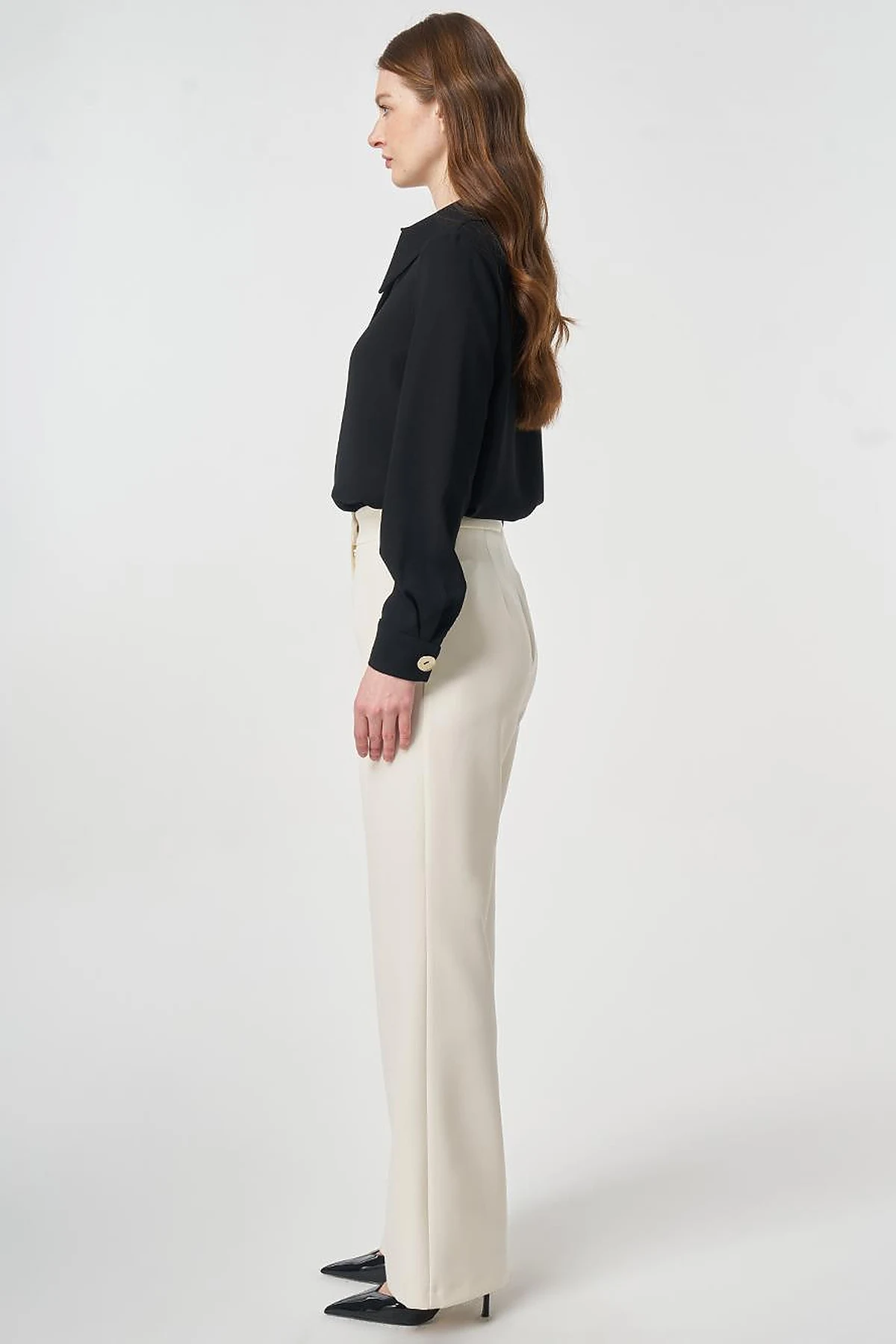 Pleat-Detail Fabric Pants Ecru