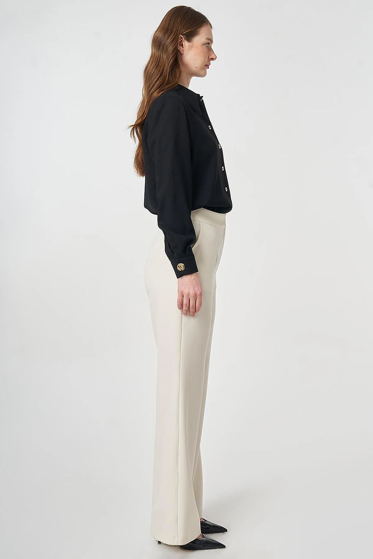 Pleat-Detail Fabric Pants Ecru
