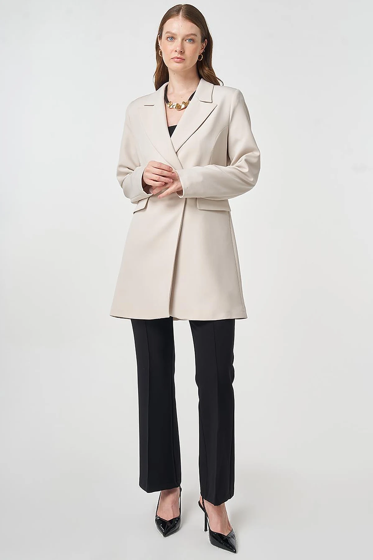 Single-Button Blazer Jacket Light Gray