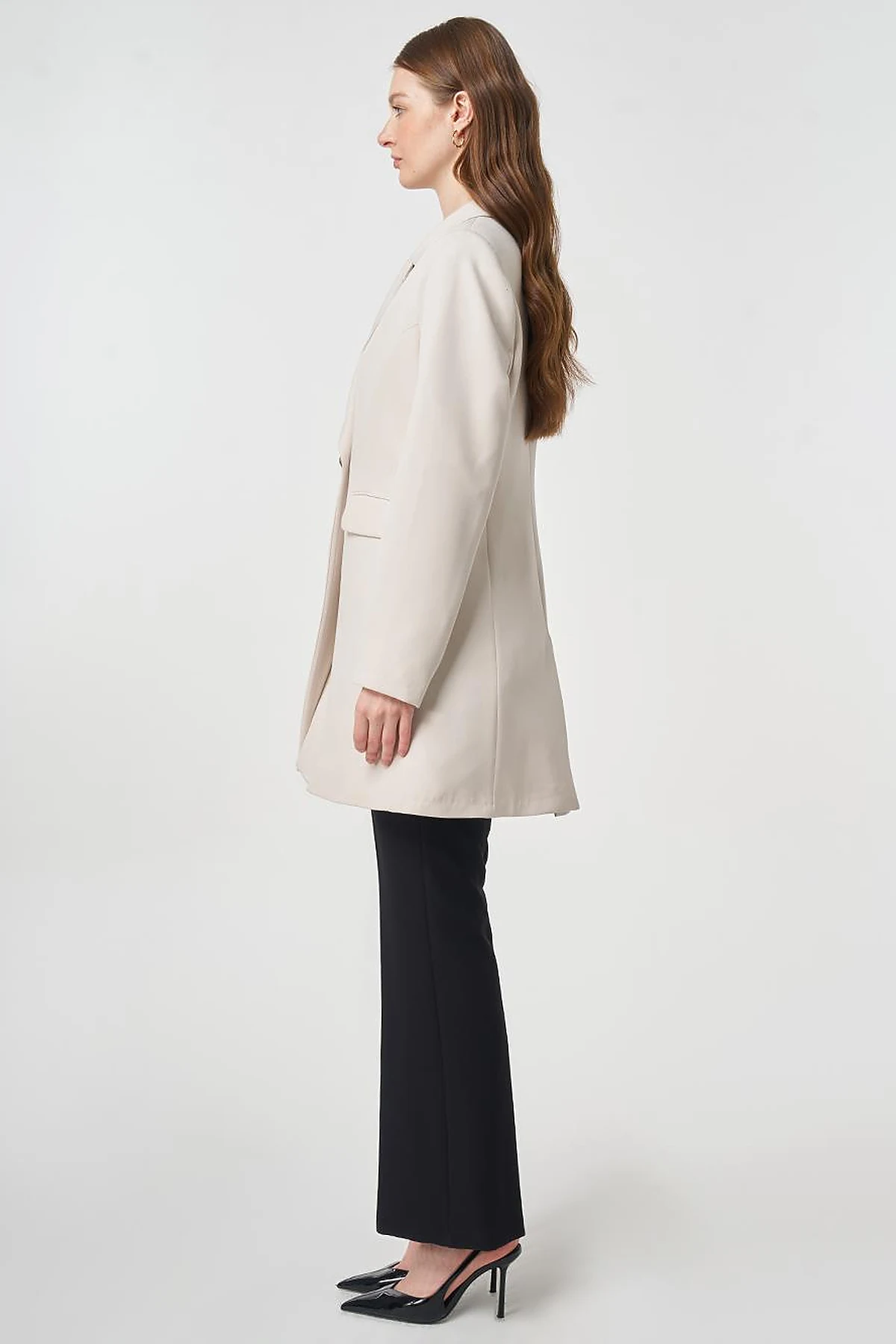 Single-Button Blazer Jacket Light Gray