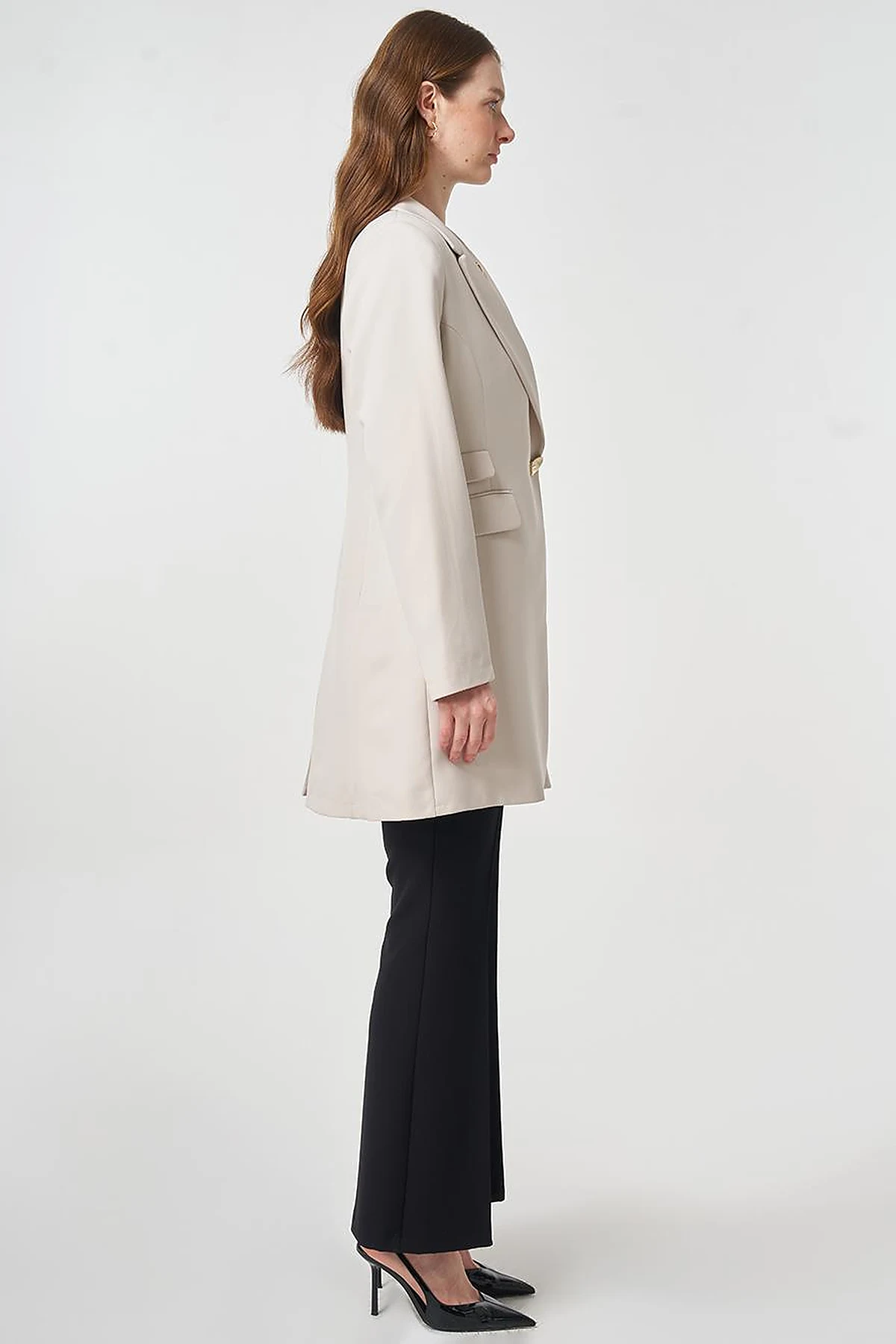 Single-Button Blazer Jacket Light Gray