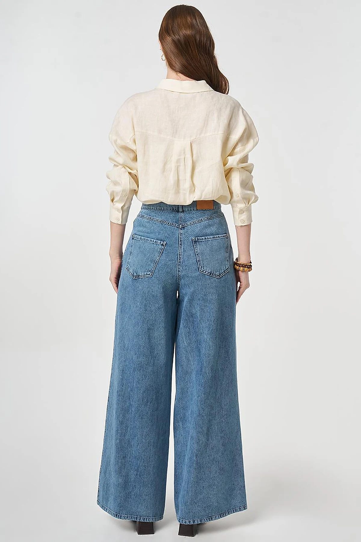 Washed Wide Leg Denim Trousers Blue