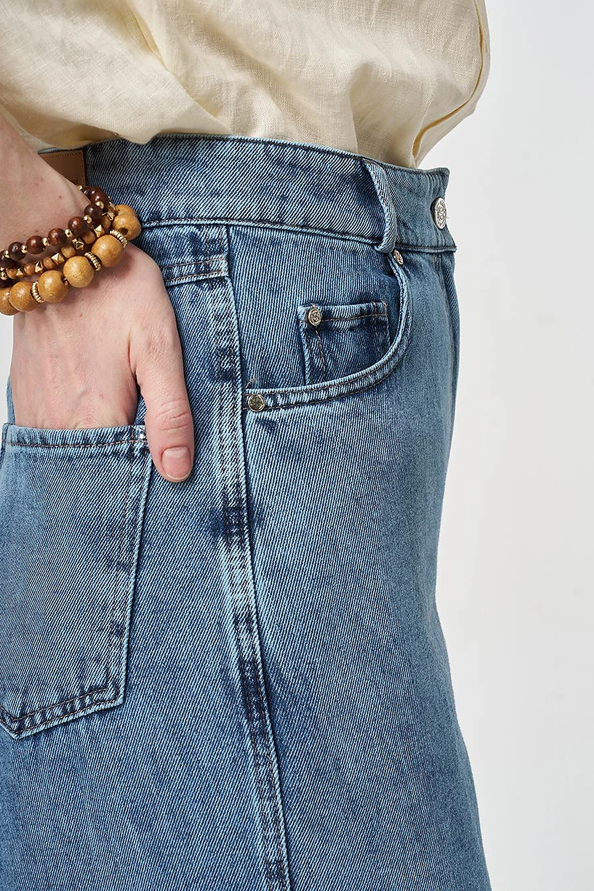 Washed Wide Leg Denim Trousers Blue