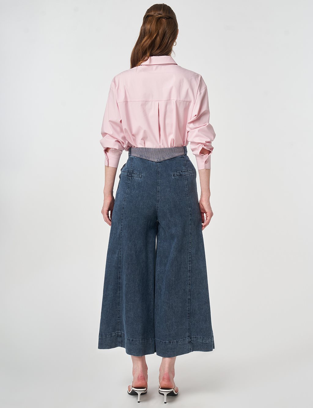 Belt Detail Washed Denim Pants Blue