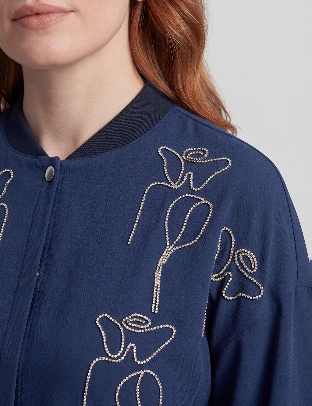 Embroidered College Collar Tunic Dark Navy