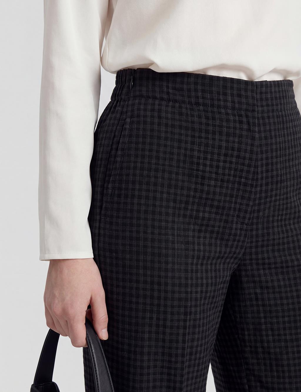 Elastic Waist Embossed Trousers Black