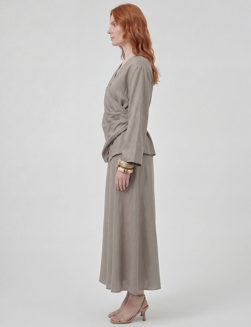 Linen Lyocell Skirt Two-Piece Set Dark Mink