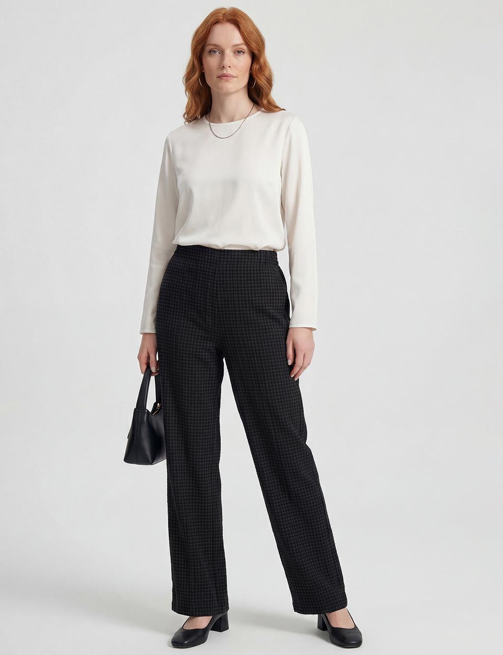 Elastic Waist Embossed Trousers Black