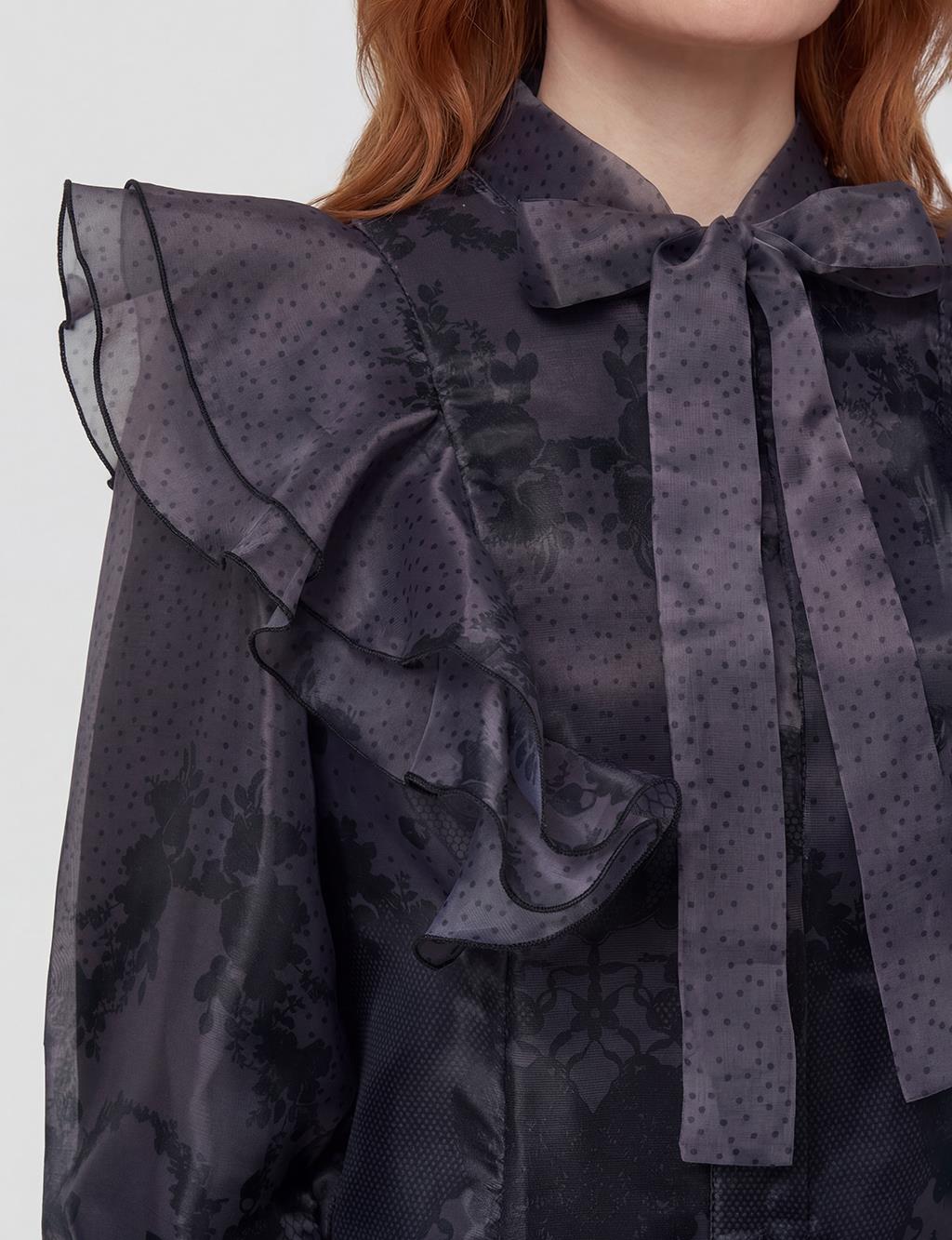 Shawl Collar Organza Set Black