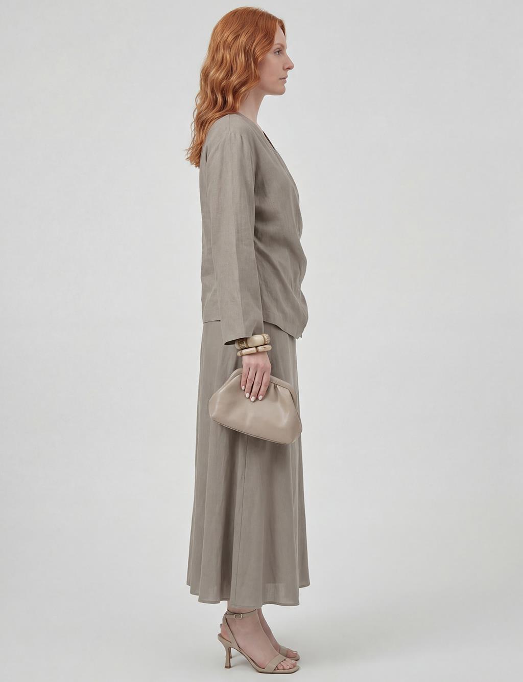 Linen Lyocell Skirt Two-Piece Set Dark Mink