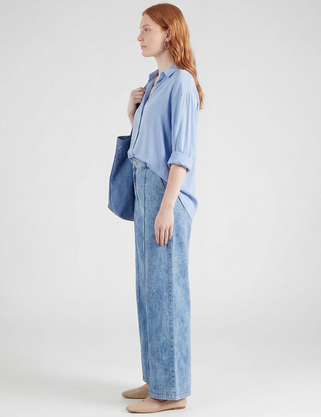 Washed Stitch Denim Trousers Blue