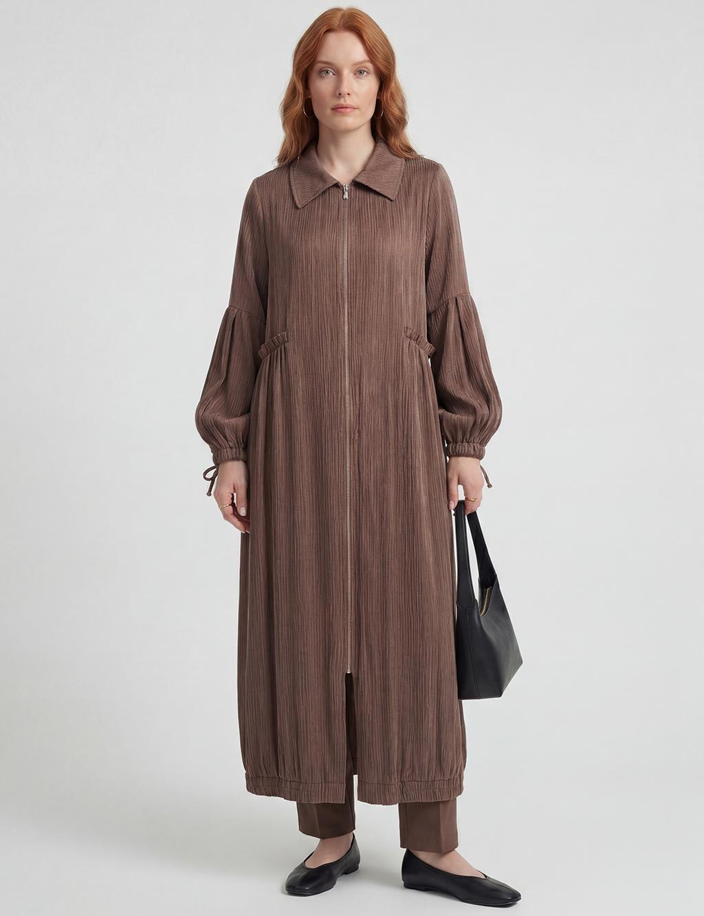 Fırfır Detaylı Lyocell Viskon Giy Çık Çikolata