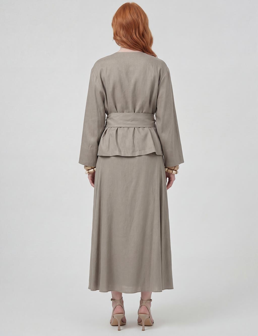 Linen Lyocell Skirt Two-Piece Set Dark Mink
