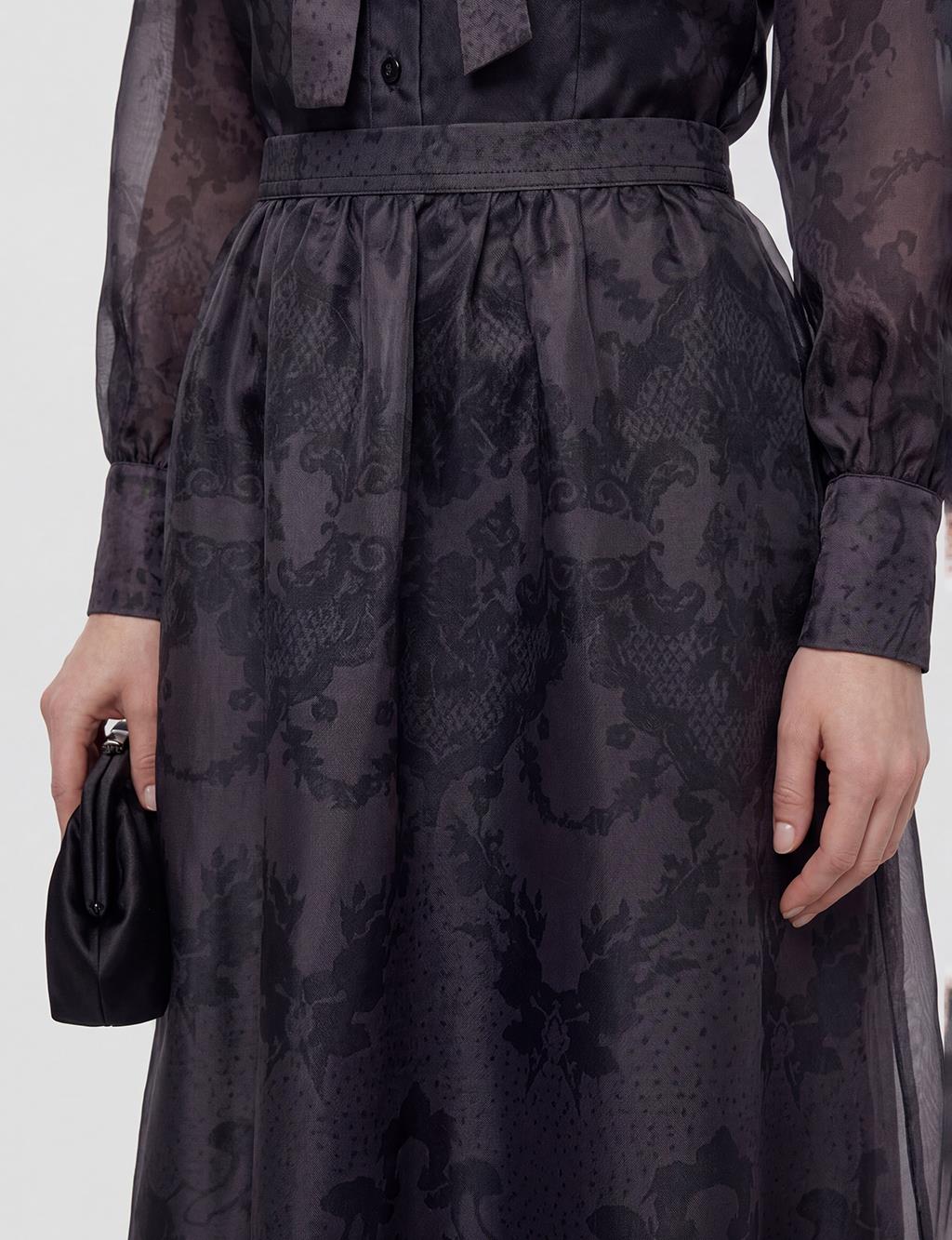 Shawl Collar Organza Set Black