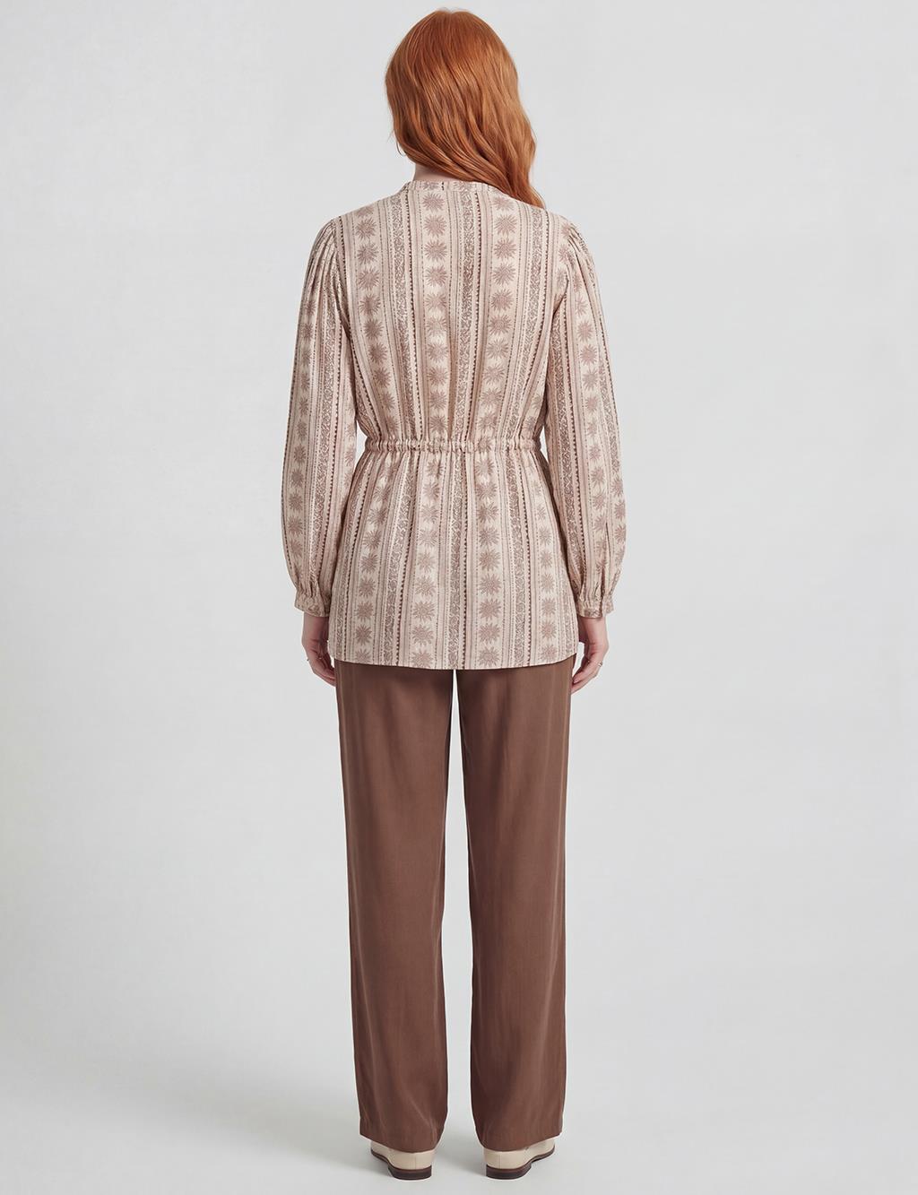 Patterned Viscose Blouse Brown