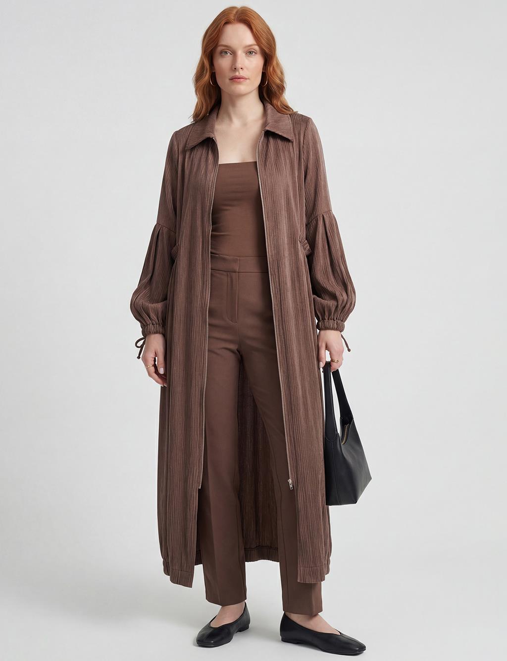 Fırfır Detaylı Lyocell Viskon Giy Çık Çikolata