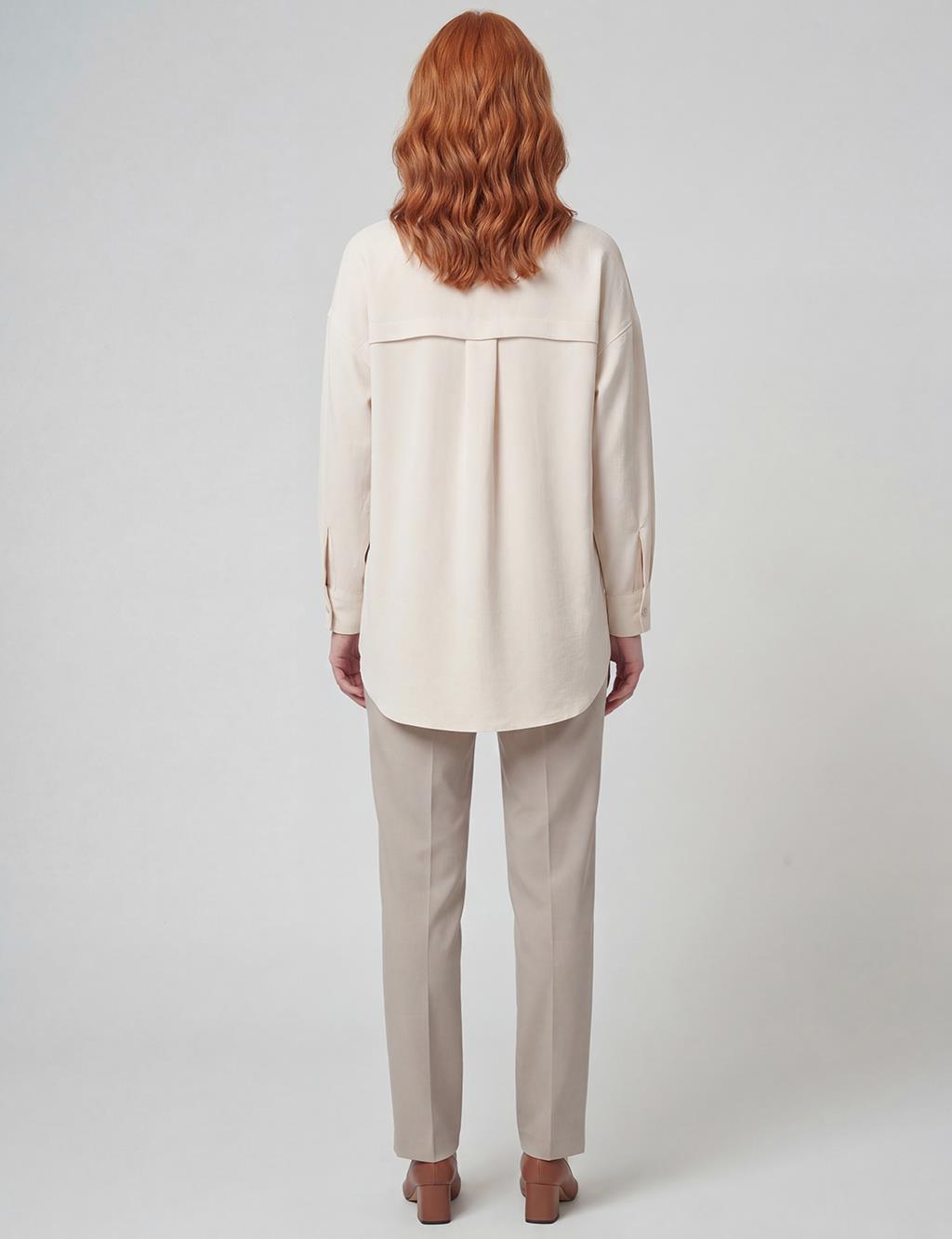 Embroidered College Collar Tunic Cream