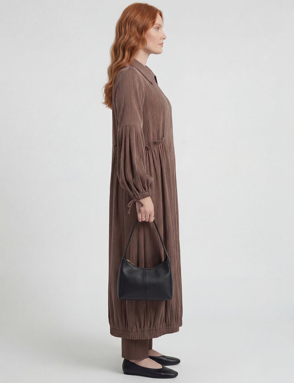 Fırfır Detaylı Lyocell Viskon Giy Çık Çikolata