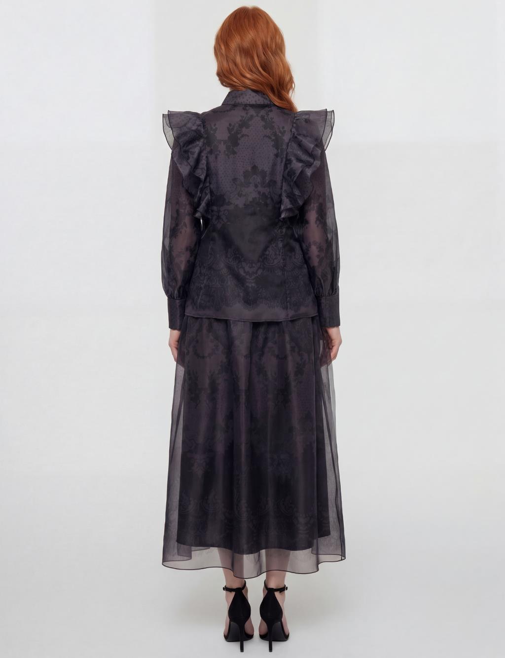 Shawl Collar Organza Set Black