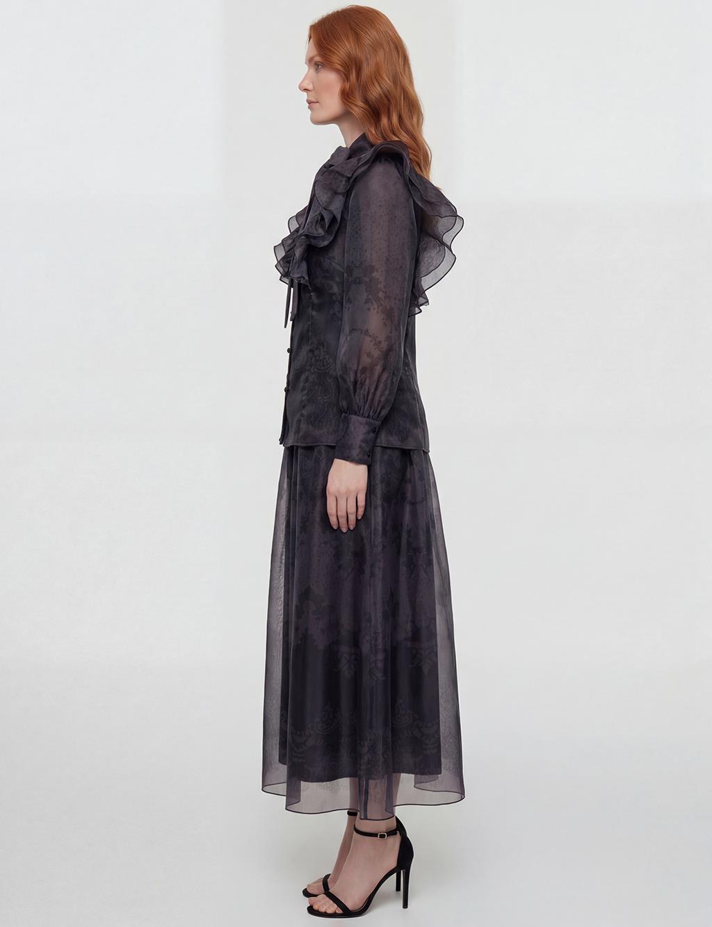 Shawl Collar Organza Set Black