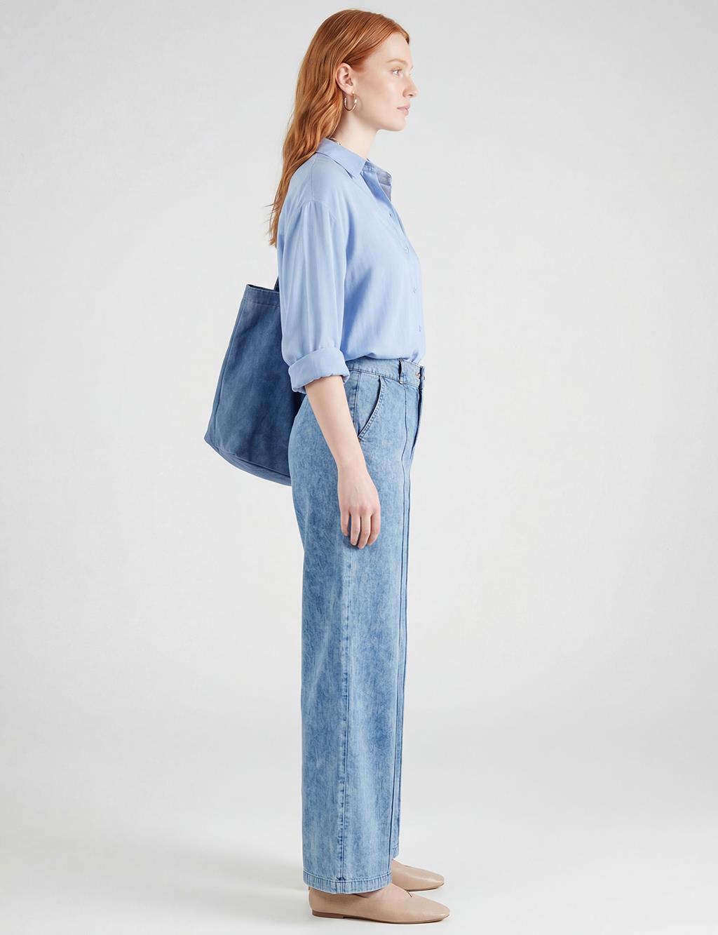 Washed Stitch Denim Trousers Blue