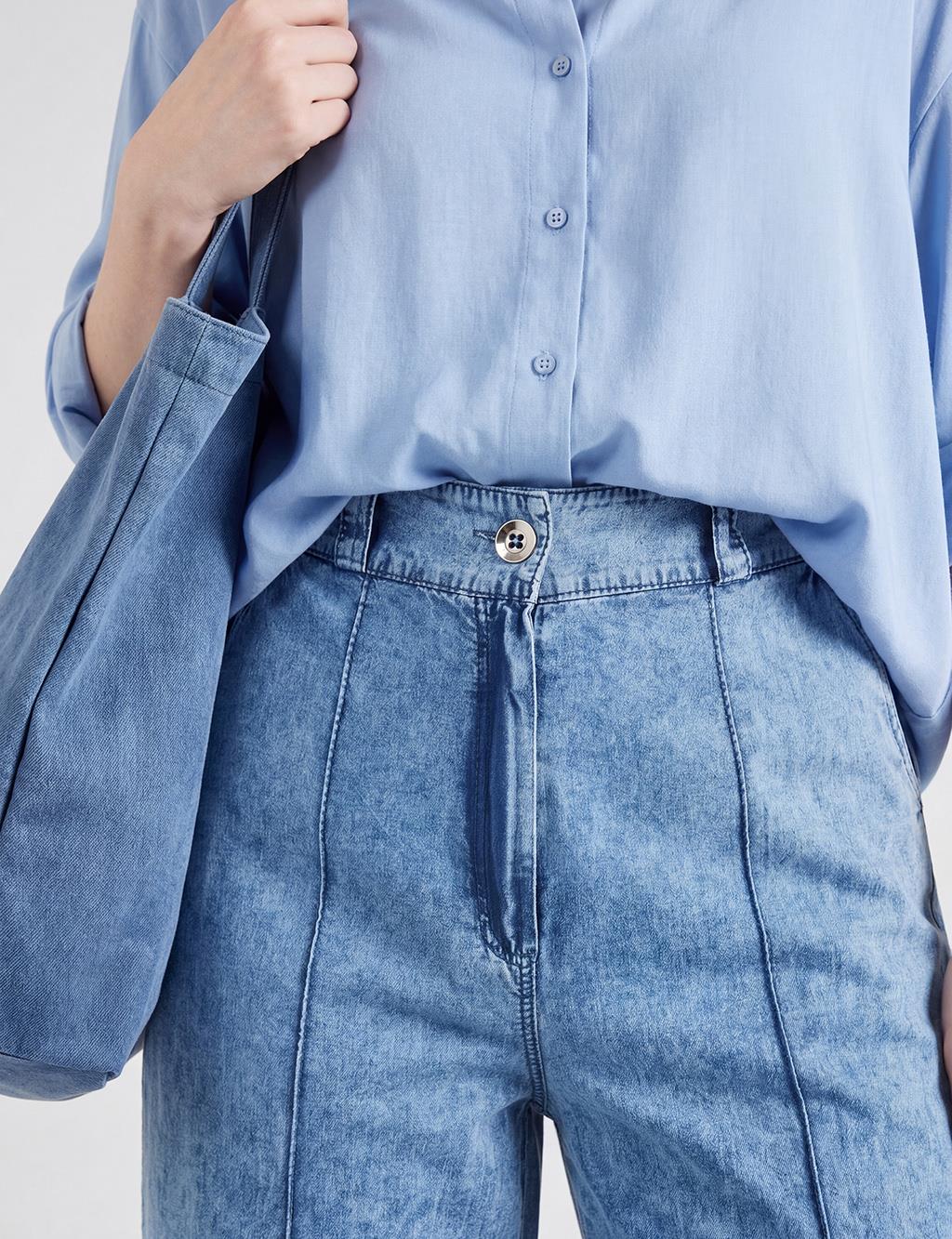 Washed Stitch Denim Trousers Blue