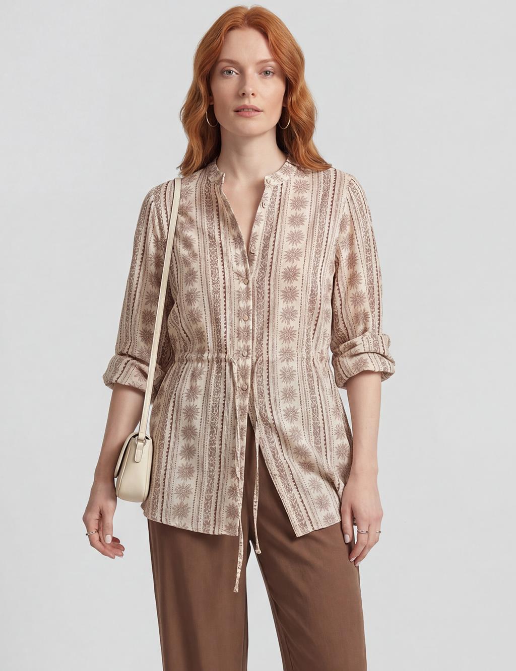Patterned Viscose Blouse Brown
