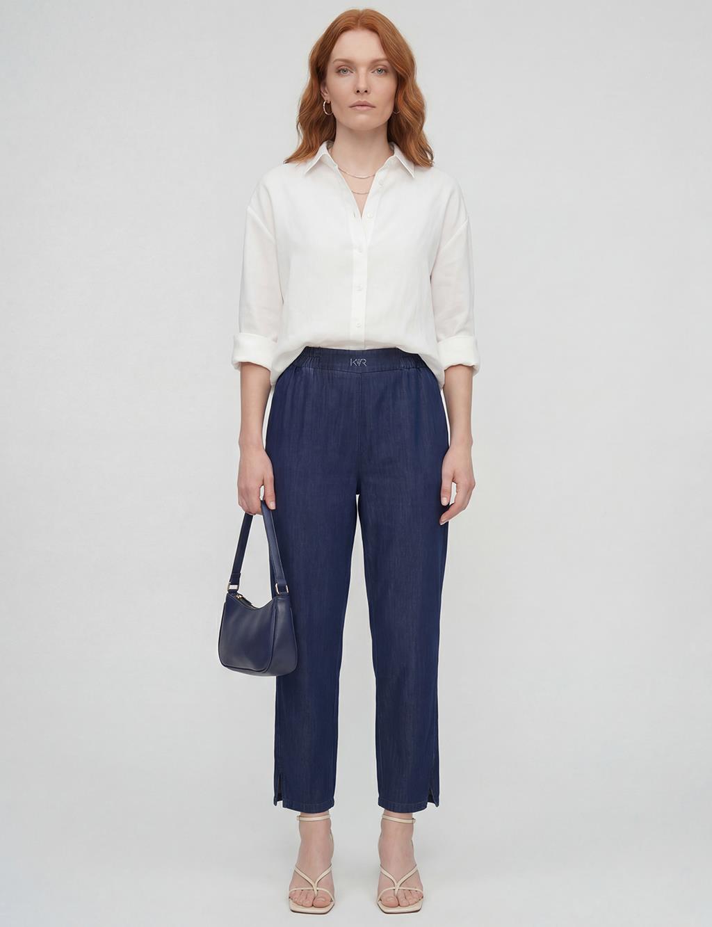 Washed Metallic Print Denim Trousers Indigo