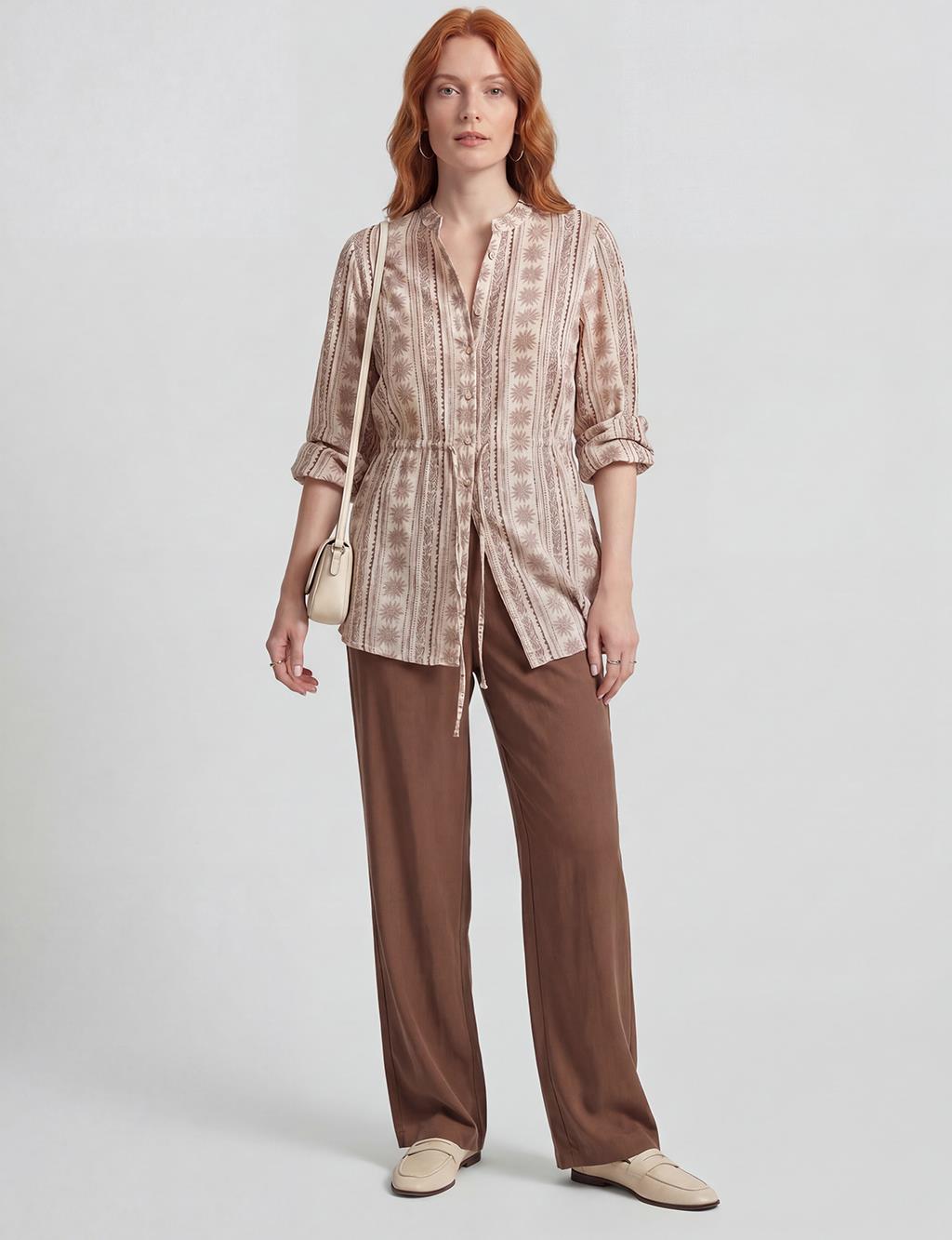 Patterned Viscose Blouse Brown