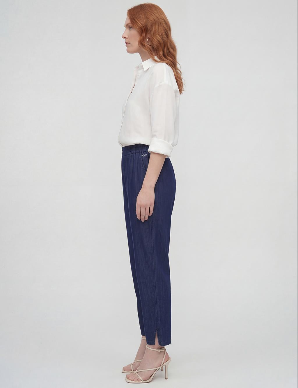 Washed Metallic Print Denim Trousers Indigo