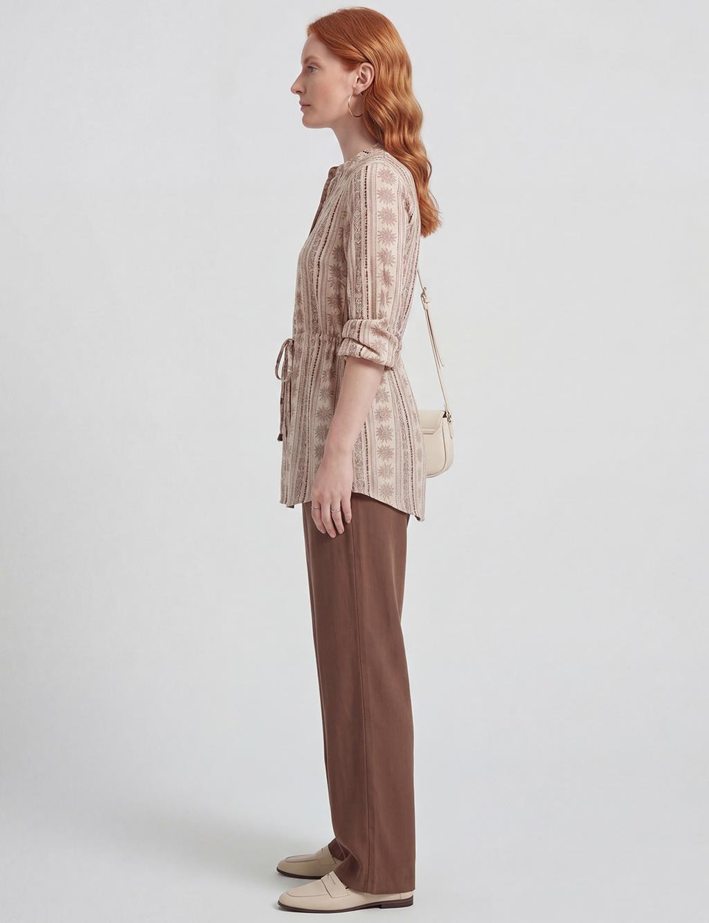 Patterned Viscose Blouse Brown