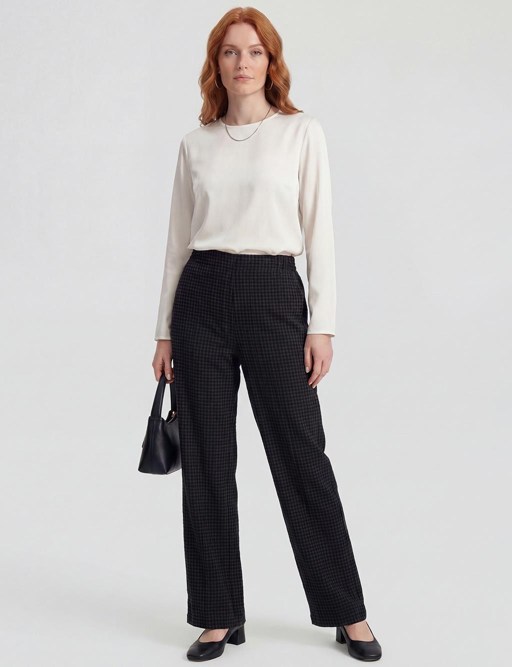 Elastic Waist Embossed Trousers Black