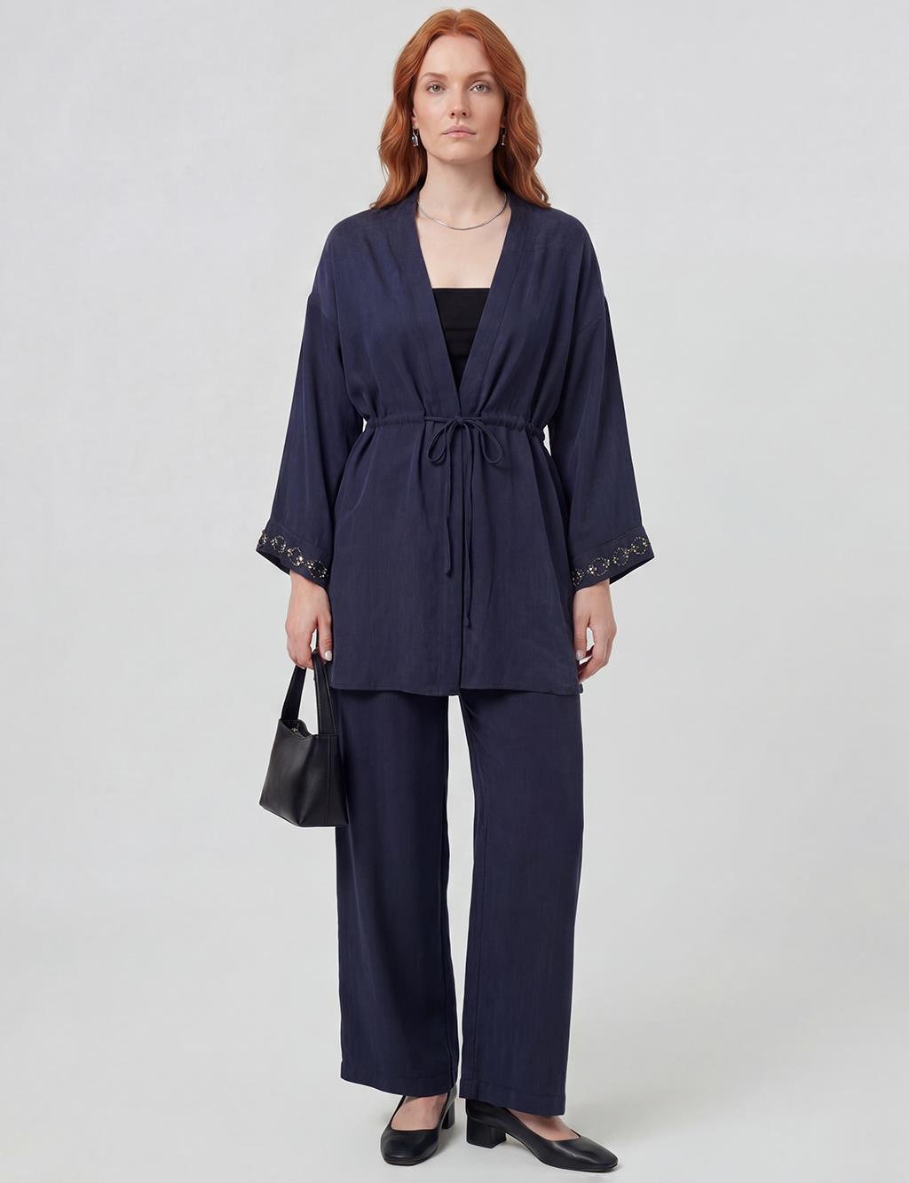 100% Lyocell Embroidered Two-Piece Set Dark Navy
