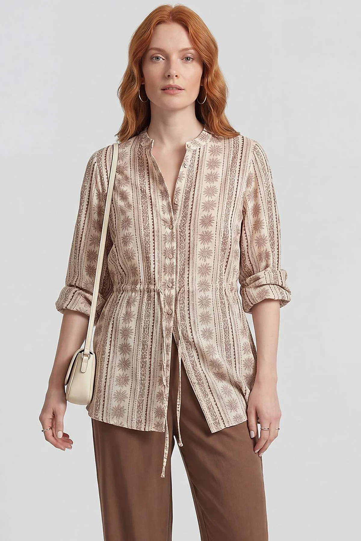 Patterned Viscose Blouse Brown