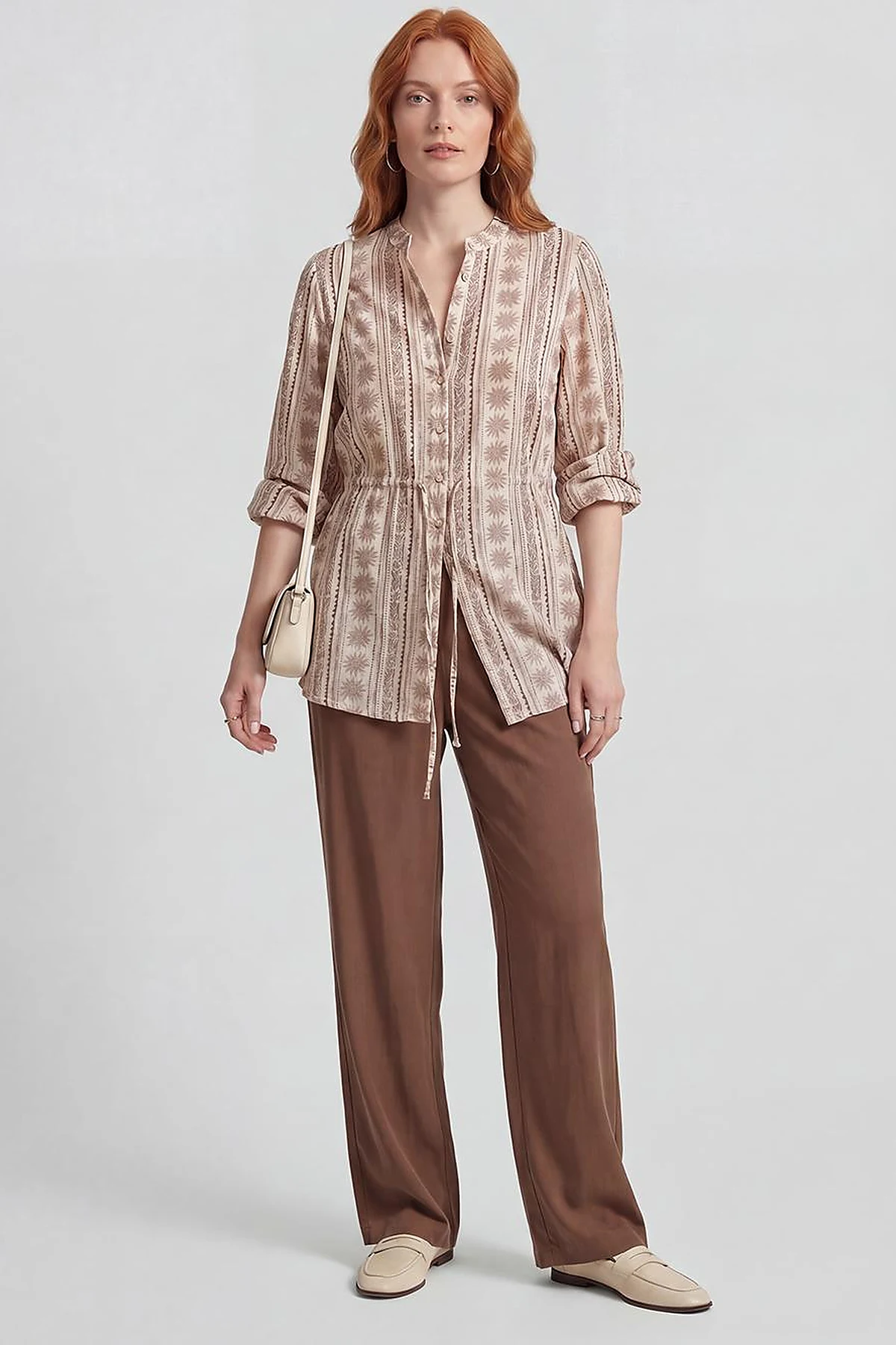 Patterned Viscose Blouse Brown