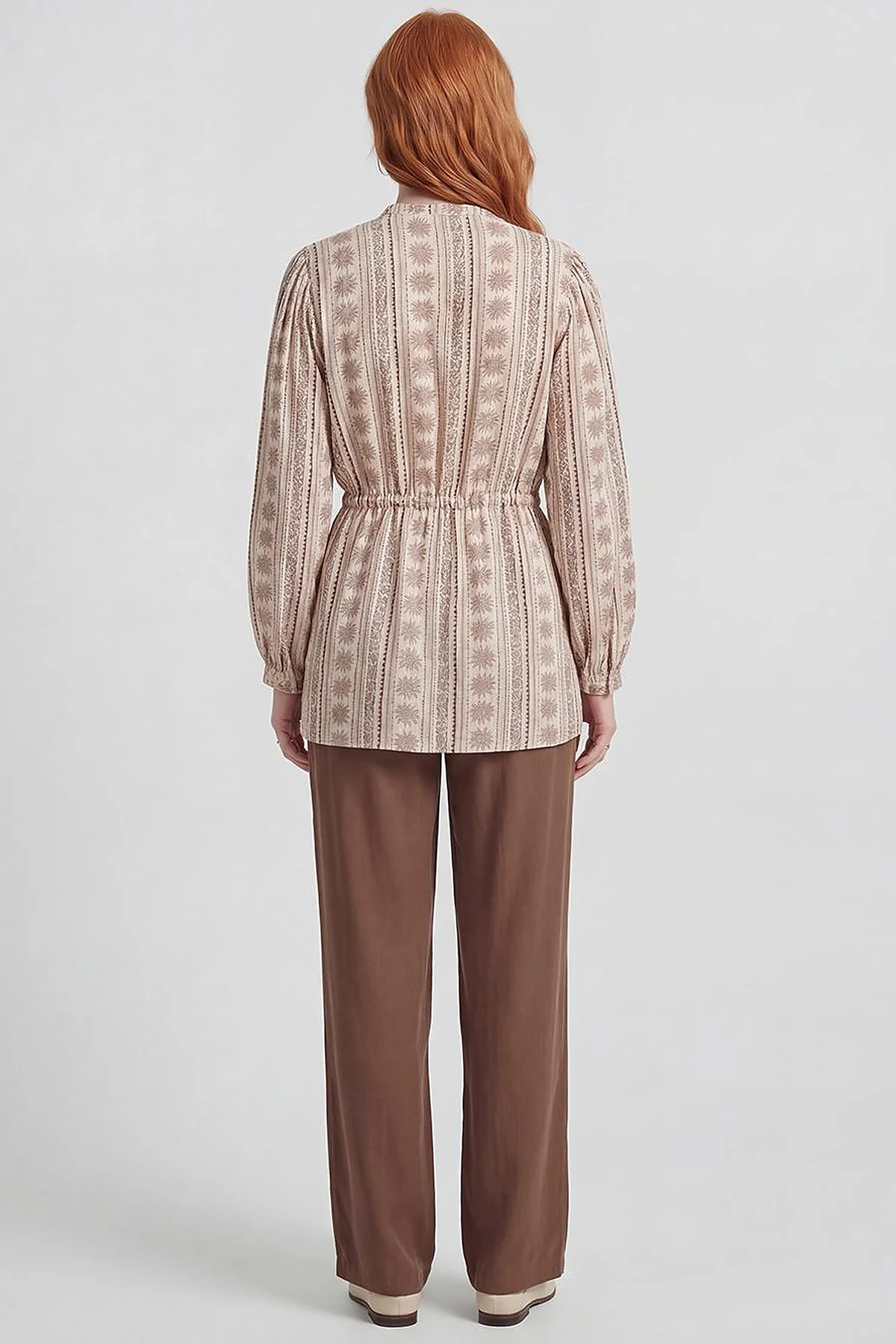 Patterned Viscose Blouse Brown