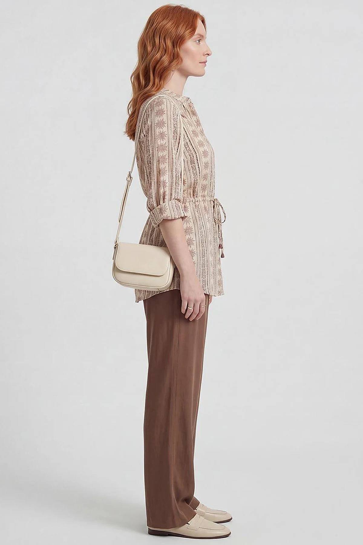 Patterned Viscose Blouse Brown