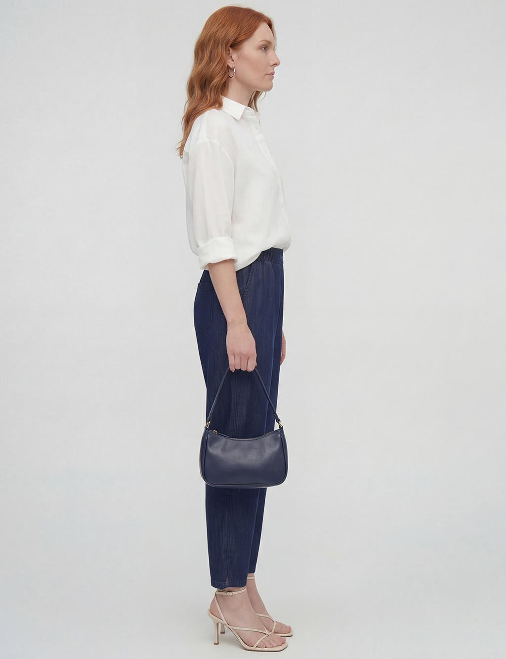 Washed Metallic Print Denim Trousers Indigo