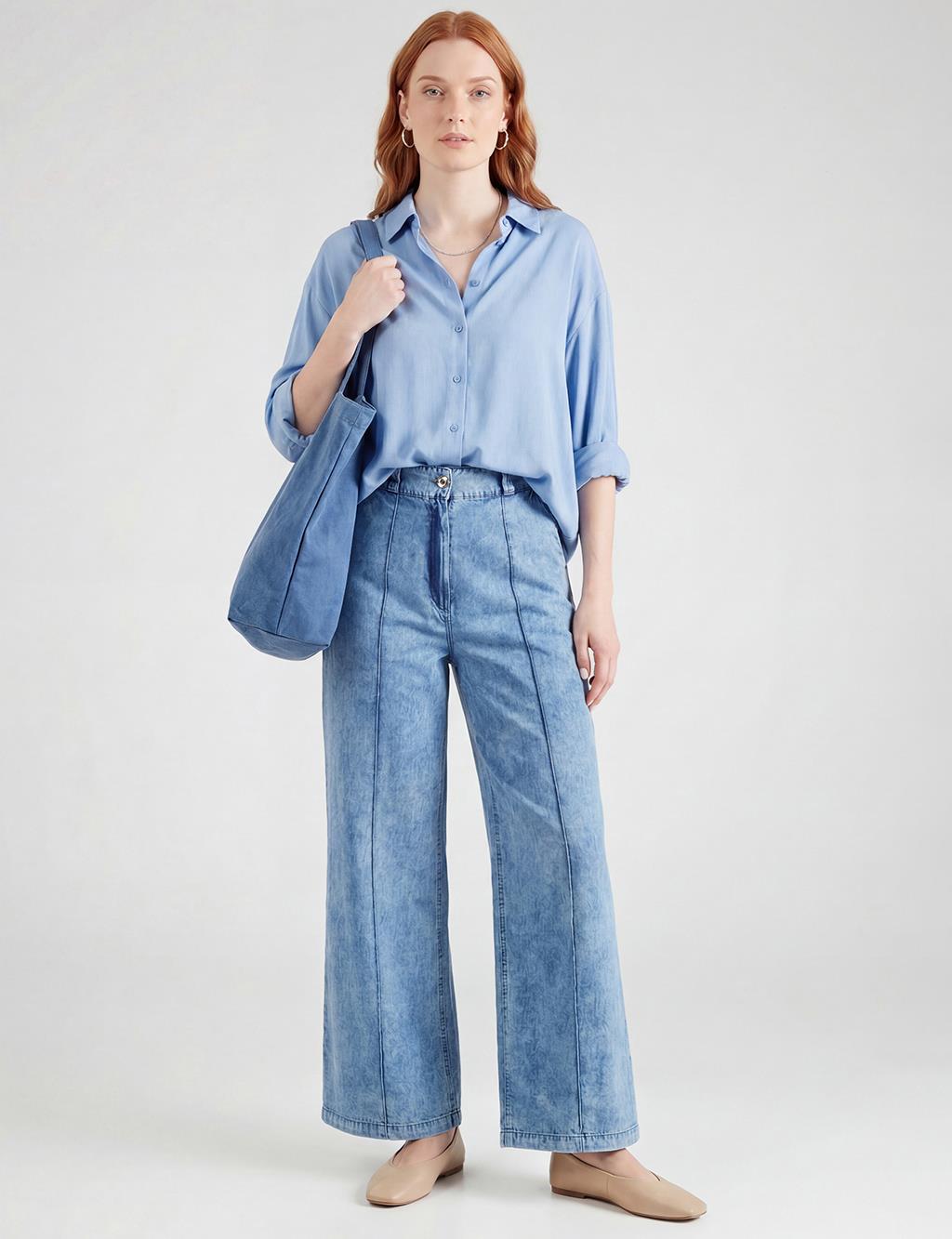 Washed Stitch Denim Trousers Blue