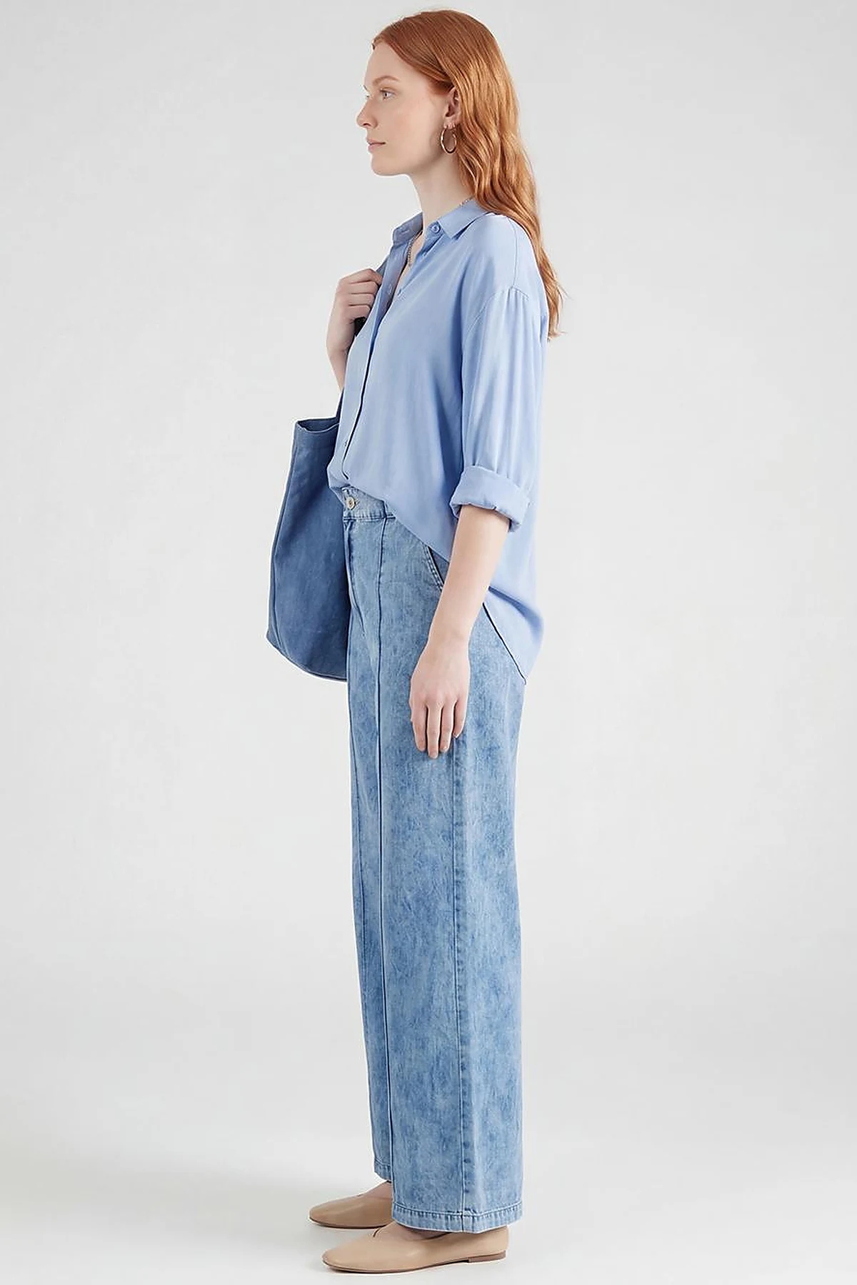 Washed Stitch Denim Trousers Blue